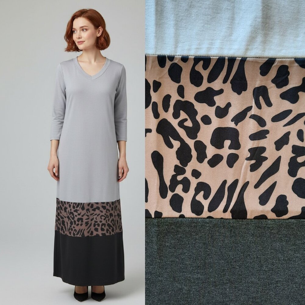 Color block leopard print long sleeve maxi dress